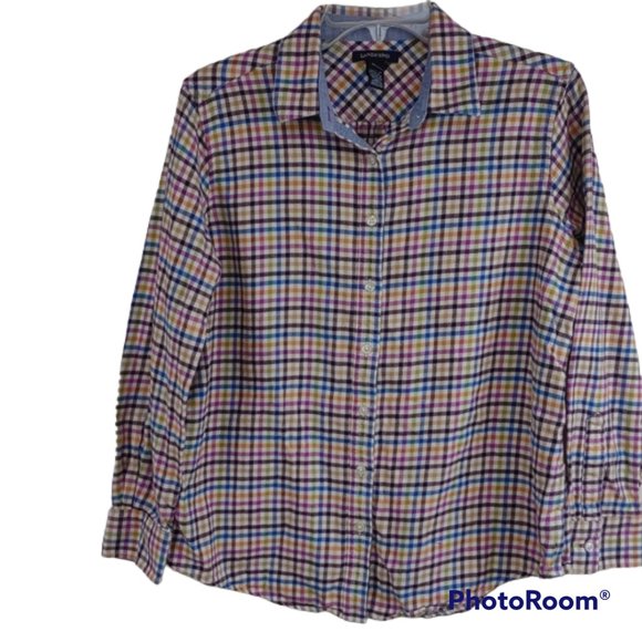Lands' End Tops - Women's Petite Multi Color Gingham Plaid LS BD Cotton Flannel Shirt